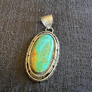 Sterling Silver Turquoise Oval Pendant - Blue Green Stone